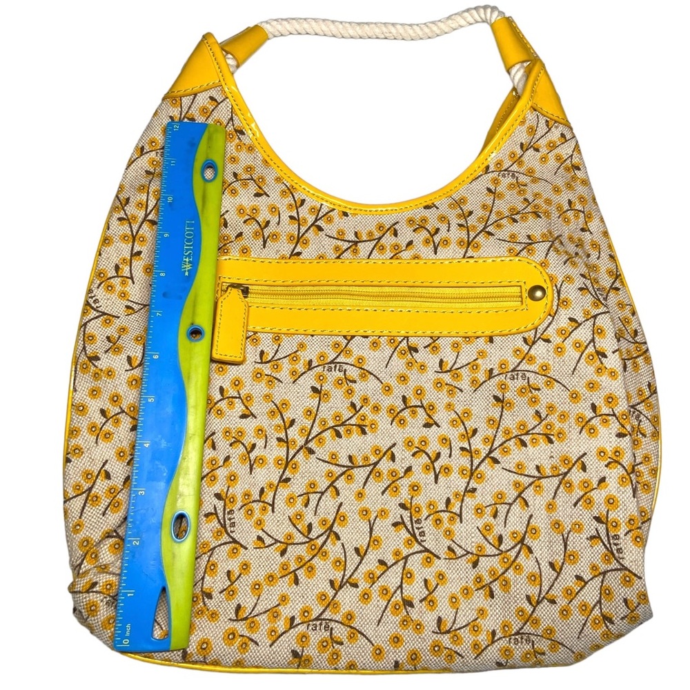 New Rafe Floral Print Yellow Handbag Rope Handle Hobo - Picture 7 of 8